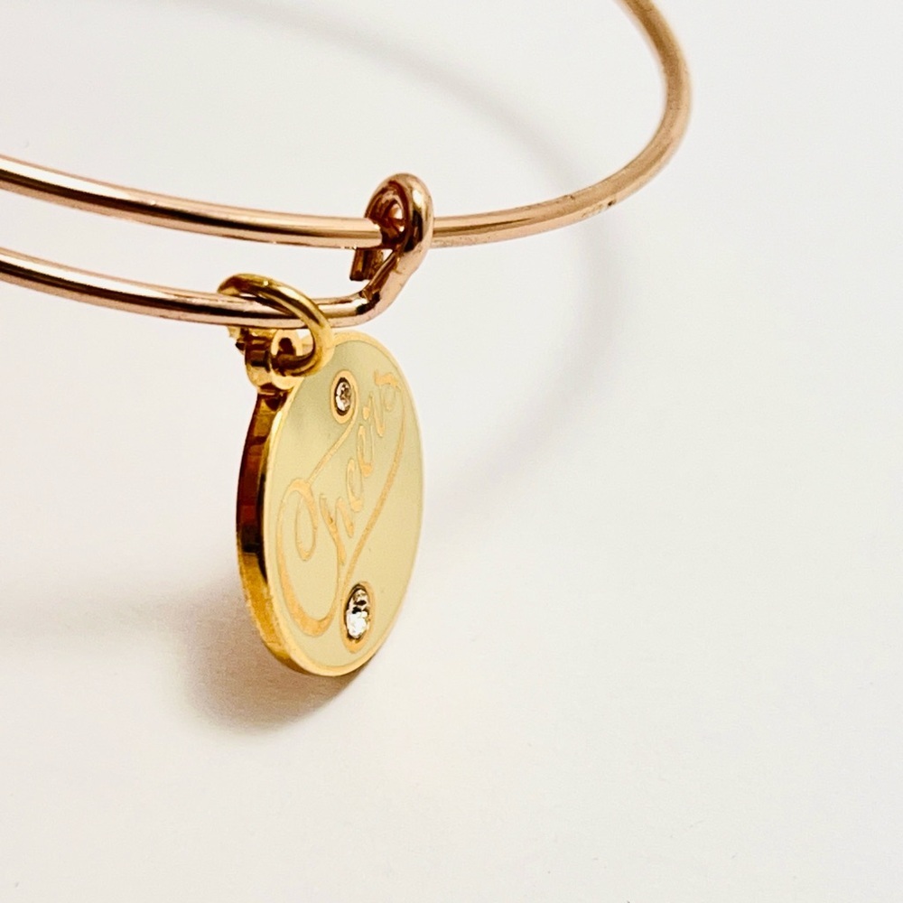 Alex and Ani Rose Gold “Cheers” Bangle Bracelet with Crystal Charm - Picture 5 of 6